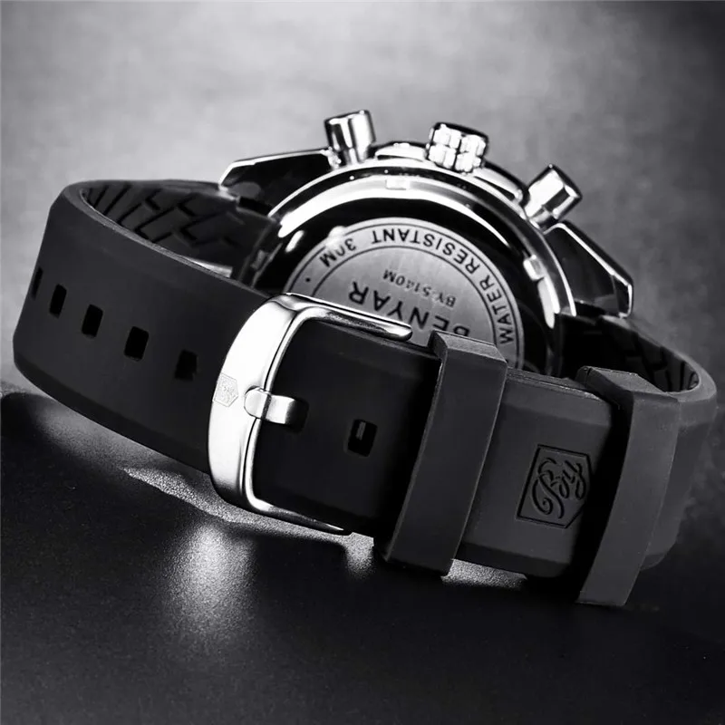 

BENYAR Luxury Brand Men's Casual Quartz Watch Silicone Strap Military Chronograph Men's 30M Waterproof Watch Montre Homme