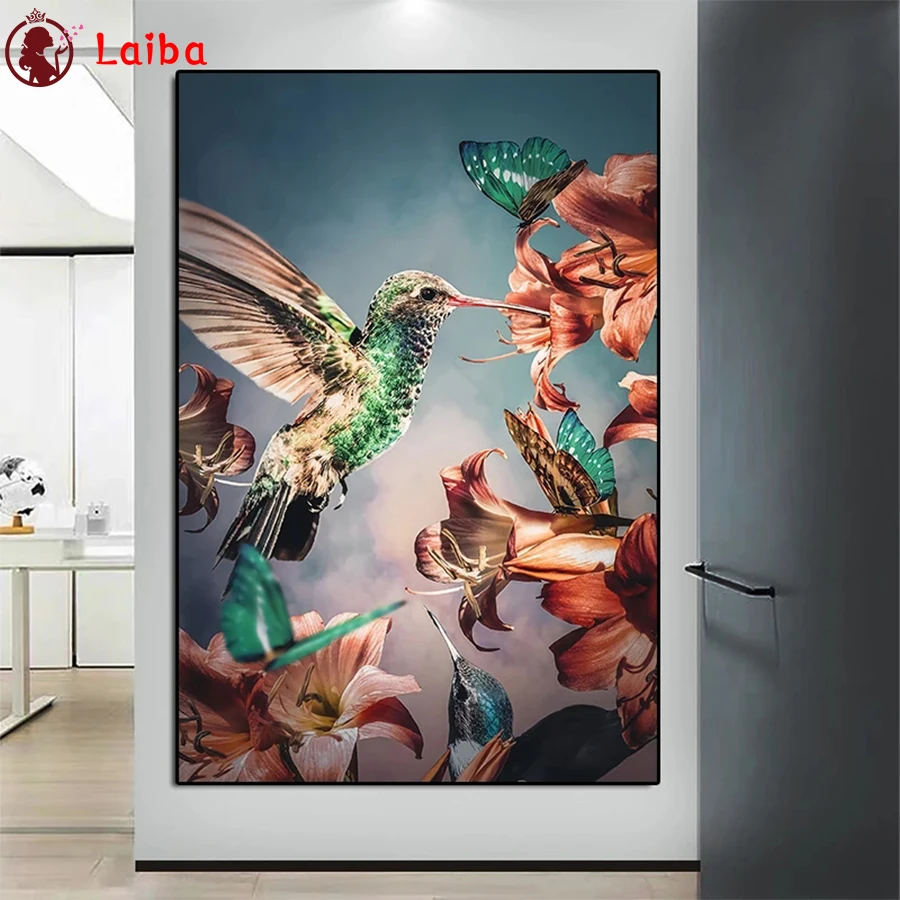 

Diamond Mosaic Colorful hummingbird parrot flower Picture Of Diamond Painting Cross Stitch Embroidery Needlework Wall Art