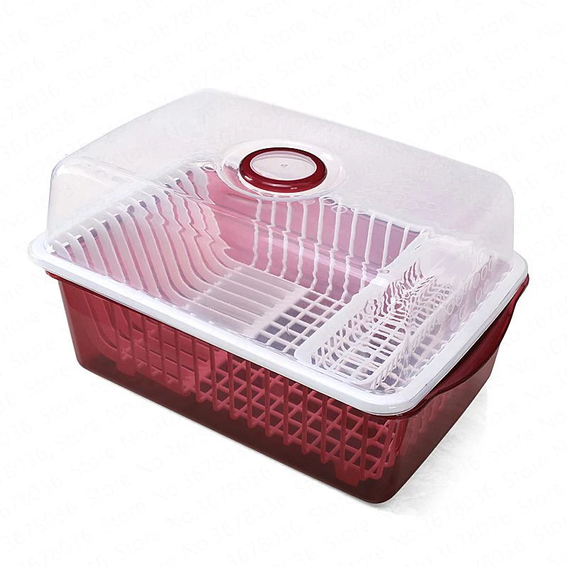 

European Cupboard Plastic Kitchen Drain Dish Rack with Lid Tableware Cutlery Storage Box High Capacity Thicken Cupboard