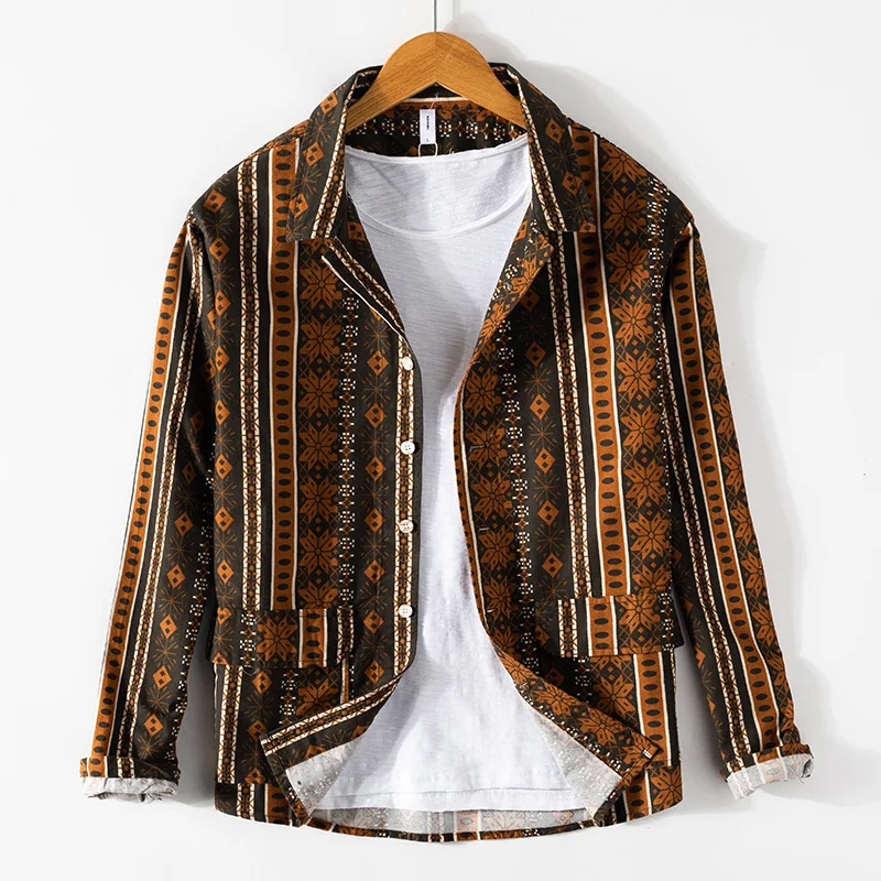 Мужская Повседневная рубашка с длинным рукавом цветочным принтом | одежда