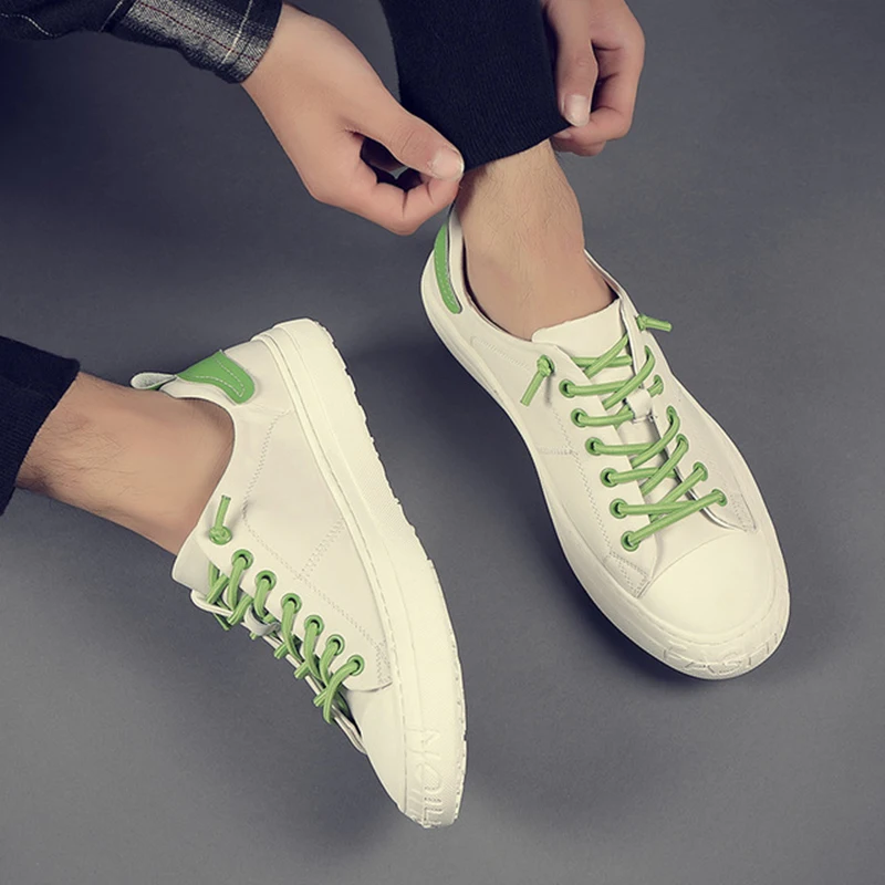 

New Male White Shoes Real Genuine Leather Korean Version Wild Trend Increased Casual Breathable White Shoes Autumn