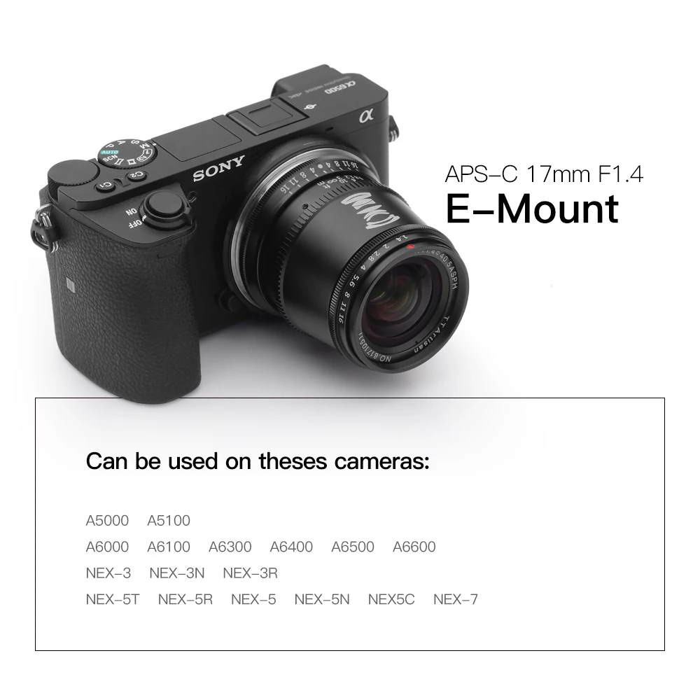 Объектив камеры TTartisan 17 мм F1.4 APS-C широкоугольный ручной фокус для Sony E-Mount A6300 A6500 NEX6