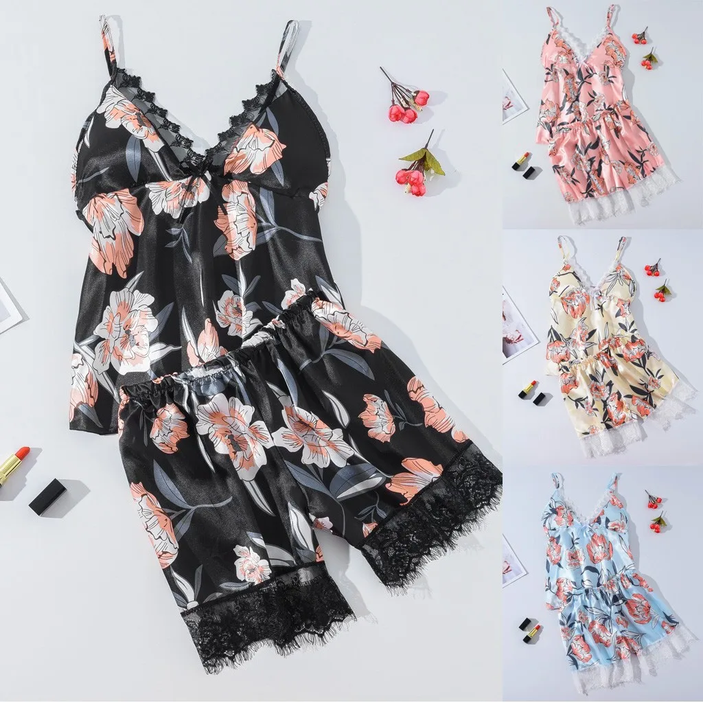 

Fashion 2 Pcs Pajama Sets Women's Pajamas Pijama Mujer Pyjamas Women Sleepwear Silk Pajamas Summer Homewear Sexy Pajamas women
