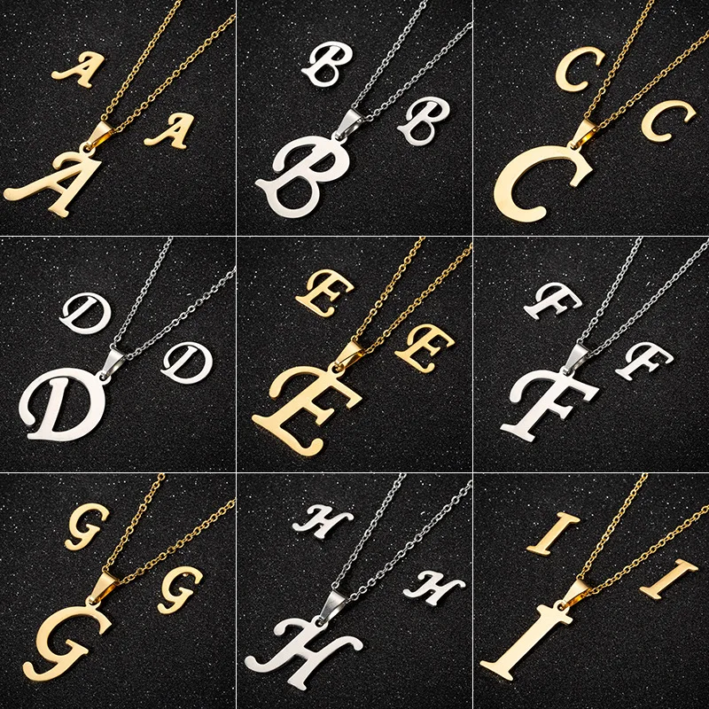 

Sinogaa Stainless Steel 26 Letters Initial Necklace for Women Alphabet Necklaces Pendants Kolye Collier Friends Family Necklace