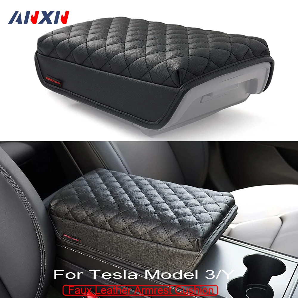 For Tesla Model 3 Model Y Console Cover Armrest Cushion Scratch Resistant Faux Leather Center Console Protector Accessory