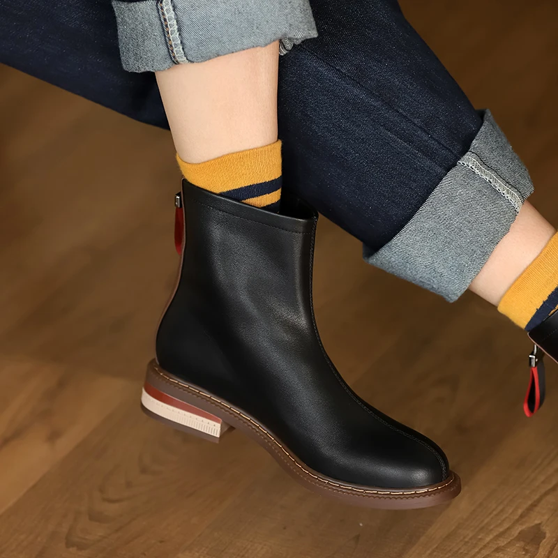 

Women's ankle boots natural leather shoes plus size autumn and winter shoes Back zipper short boots Fashion all-match classic