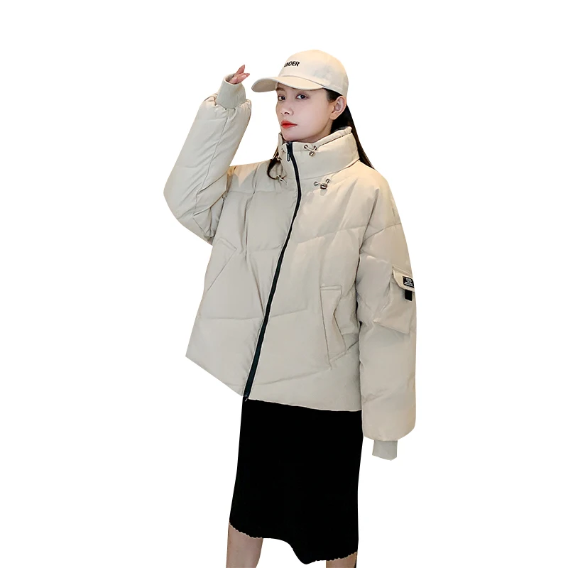 

ALMUERK 2020 Winter Women Parka Pocket Coat Warm Bomber Jacket Cotton Lose Boyfriend Style Long Plus Size Large