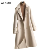 2021 new high end double sided 100 wool coat loose long sleeved solid color woolen coat long female jacket winter woman coats
