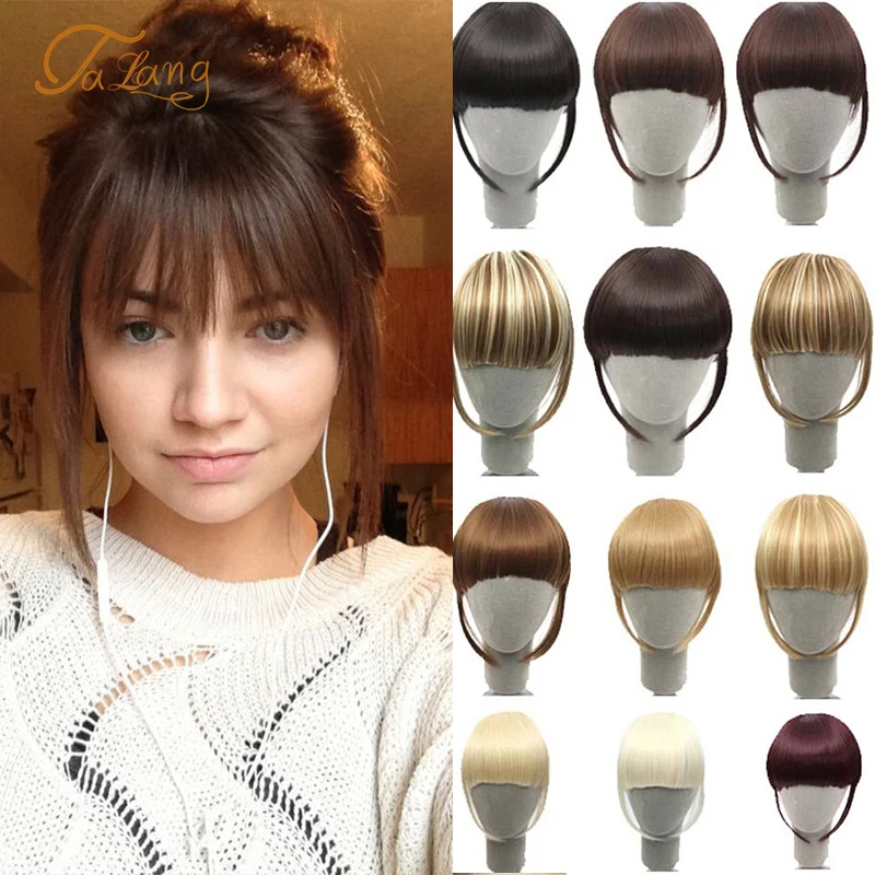 TALANG Neat Front Fringe Clip In Hair Bangs Hair Extensions Sweeping Side Blunt Bang Natural Black Brown Hairpieces vortex side chair in black