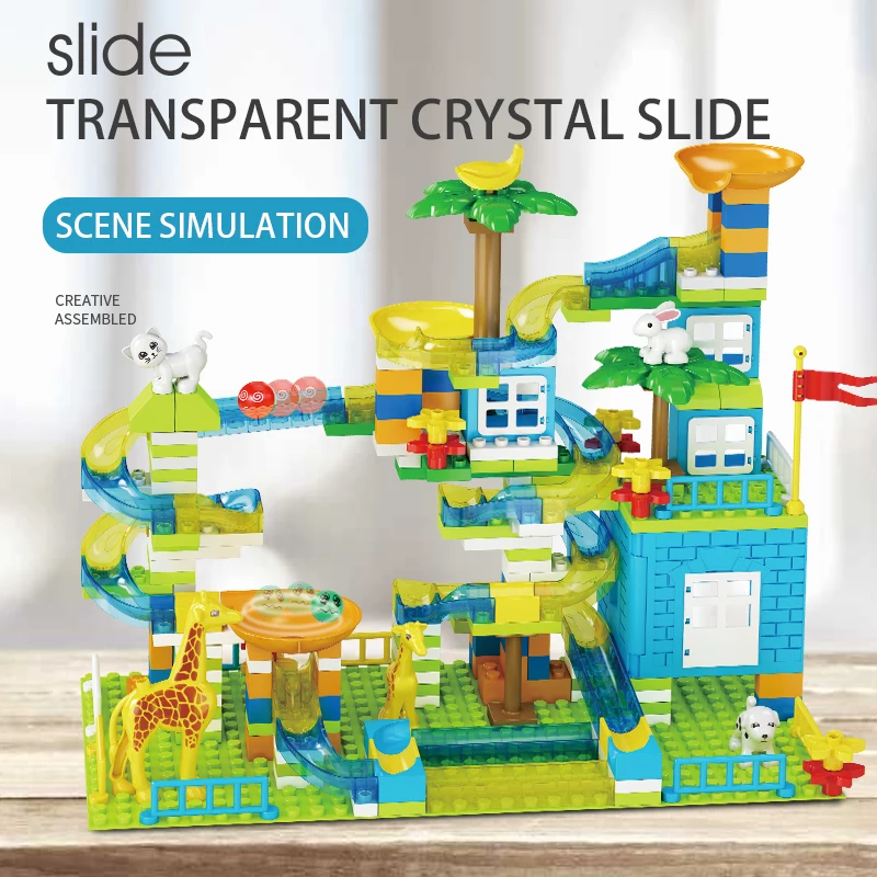 

245pcs Marble Race Run Big Size Building Blocks Funnel Crystal Transparent Slide Blocks DIY Educational Brick Children Toys Gift