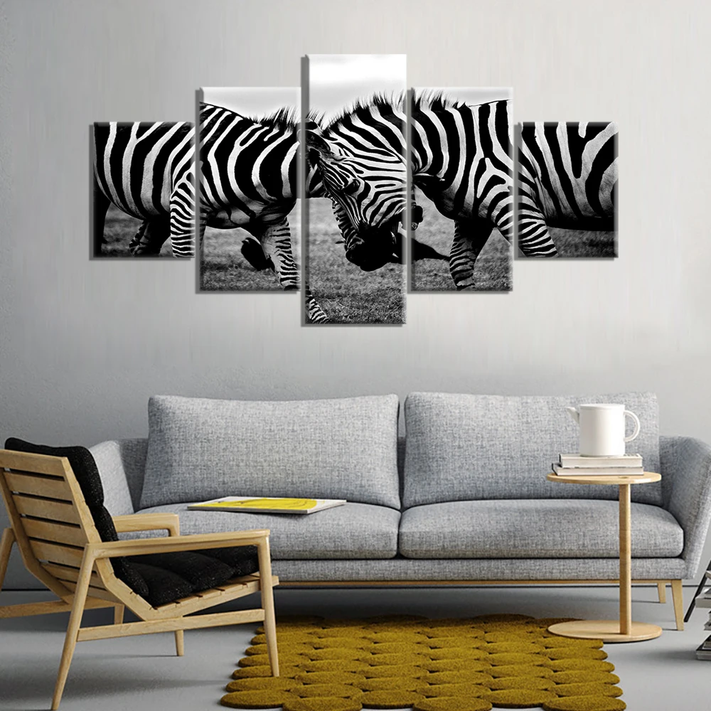 Настенные картины на холсте домашний декор 5 шт. черно-белые зебры картина