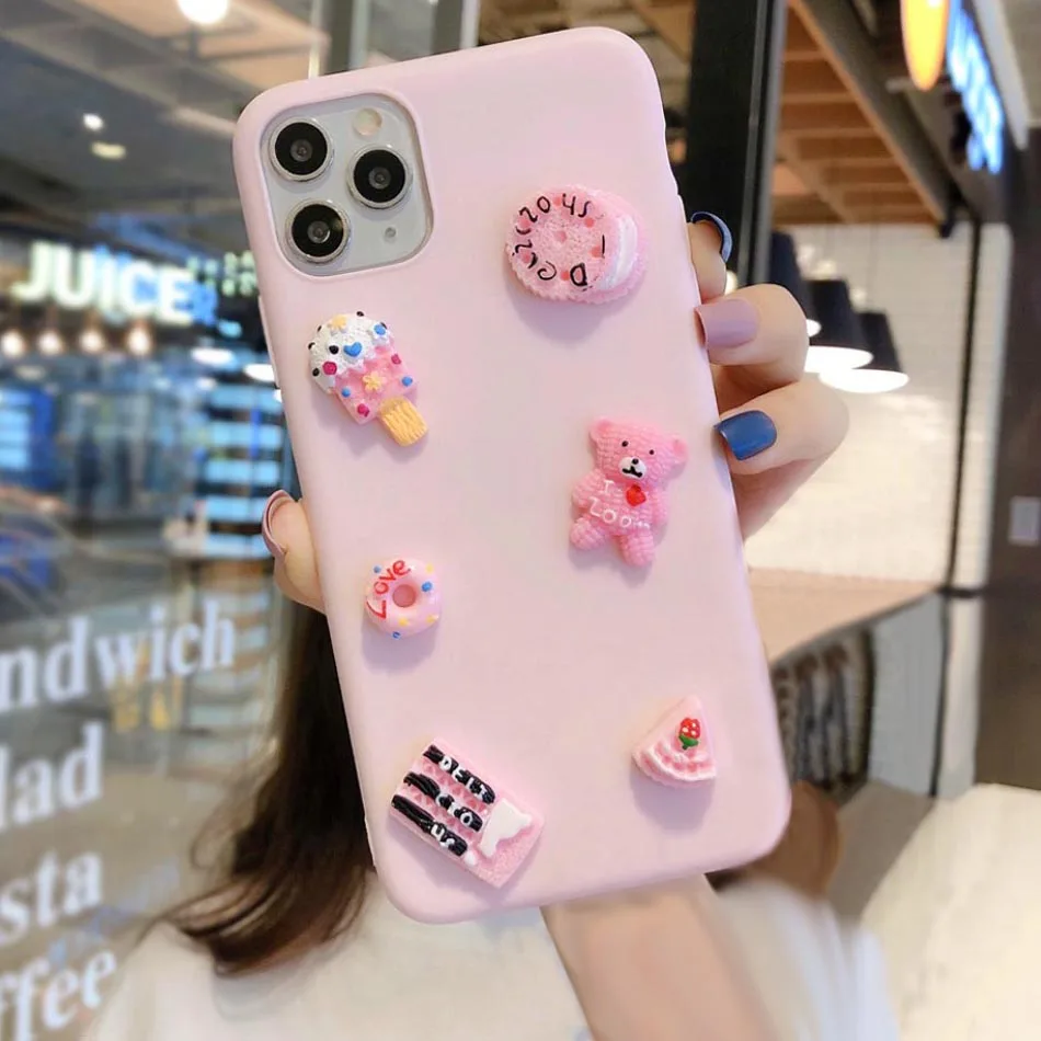 Для iPhone 11 Pro Max XR XS 3D мультфильм милый Медведь DIY конфеты чехол для 7 6s 5 8 Plus SE 2020