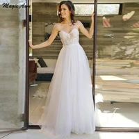 magic awn sweetheart tulle wedding dresses boho lace appliques princess illusion a line beach bridal gowns vestidos branco