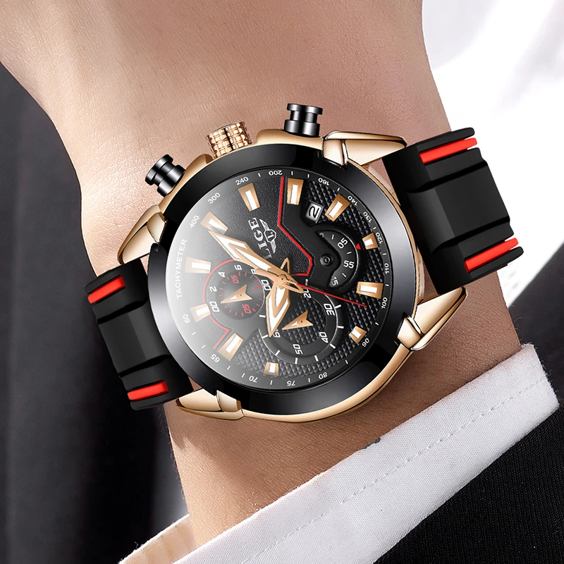 Часы наручные мужские с силиконовым ремешком водонепроницаемые кварцевые