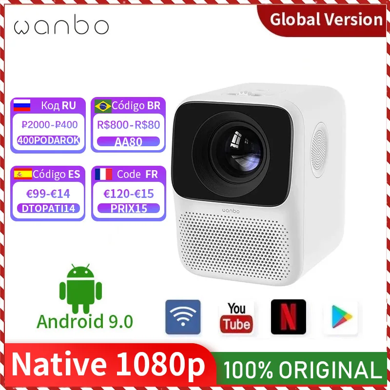 Проектор глобальная версия Wanbo T2 MAX Android 9 0 4K 1080P светодиодный портативный