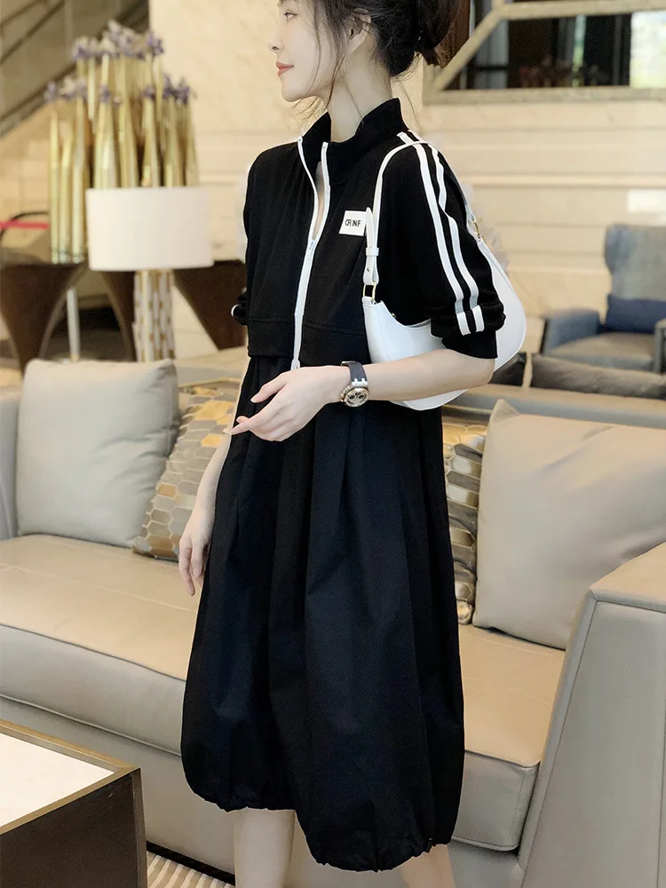 

Fannis stripe casual dress women's Black Medium Length Waist Sports skirt summer 2021 NEW