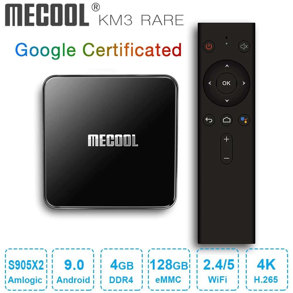 MECOOL KM3 ТВ редкий Смарт бокс Google Сертифицированный Android 9 0 приставка 4 Гб DDR4 128 ГБ