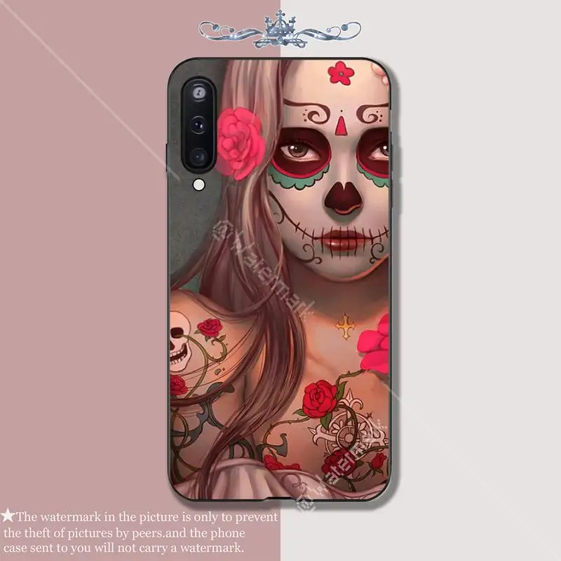 Funny Sugar Skull Girl Tattoo Luxury Phone Case Coque For Samsung Galaxy A10 A20 A50 A51 A70 A71 A40 A30 A30S A80 Cases Funda | Мобильные