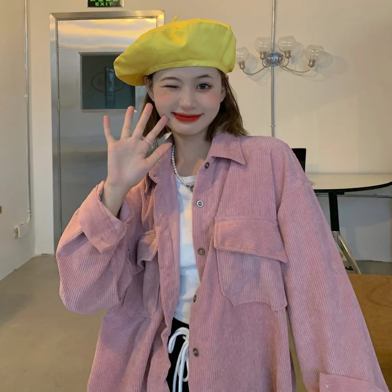 Женская Вельветовая рубашка в стиле ретро свободная средней длины | одежда