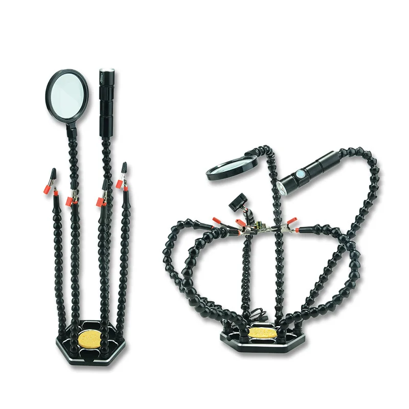 Паяльник с держателем для помощи 6 шт. гибкие руки USB DC вентилятор фонарик 3X лупа