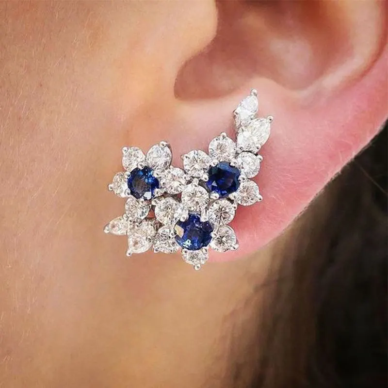 

Huitan Gorgeous Women's Earrings with Blue/White Round CZ Luxury Female Earrings for Wedding Engagement Party Brilliant Jewelry