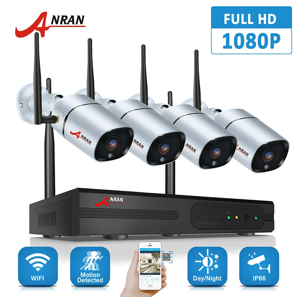 Водонепроницаемая наружная беспроводная IP-камера ANRAN H.265 1080P 4 канала Wi-Fi сетевой