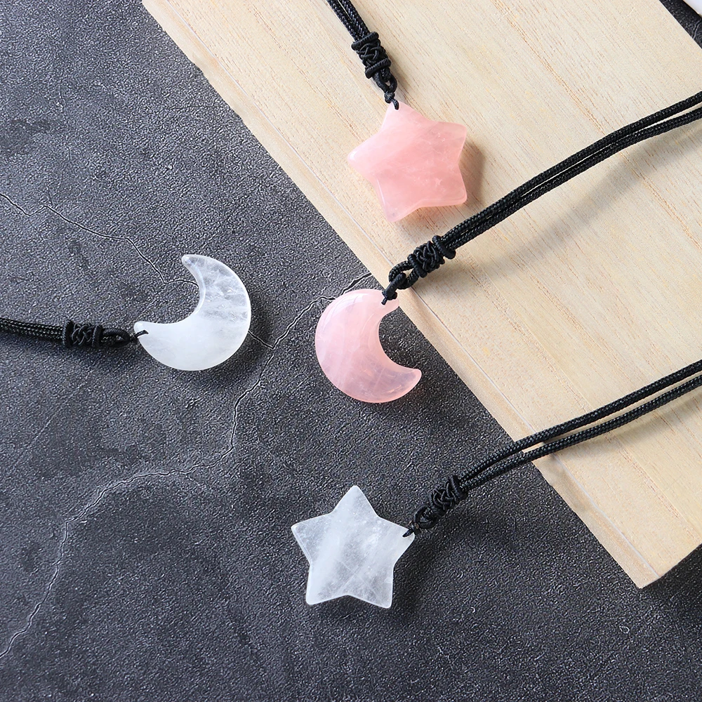 1 шт. ожерелье в форме звезды и Луны натуральные кристаллы розового кварца
