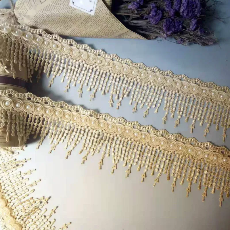2 ярда золотые блестки ленты цветы жемчужные кружева обрезки бисером ткани