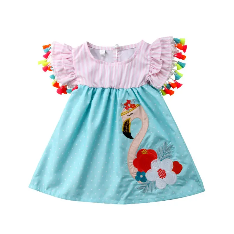 Casual Kids Baby Girls Summer Sleeveless Flamingo Princess Tutu Swing Dress Outfits Knee-Length Holiday | Детская одежда и обувь