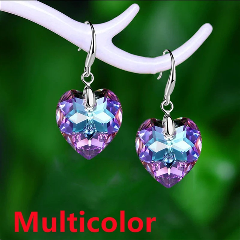 Изысканные серьги в форме сердца с множеством цветов на выбор для женщин: эстетический аксессуар из роскошных австрийских кристаллов.