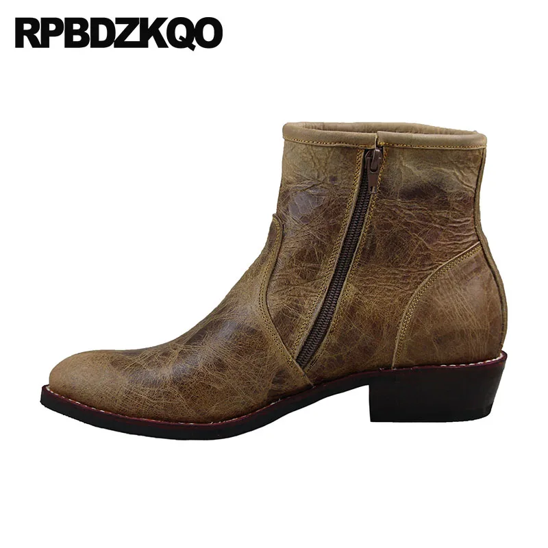 Европейская ковбойские сапоги мужская натуральная кожа ботильоны коренастый