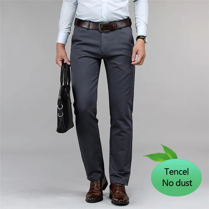 Plus Size 40 42 44 Men's Tencel Casual Pants Not Ash High Quality Fashion Business Straight Elastic Trousers Male Brand Clothes
