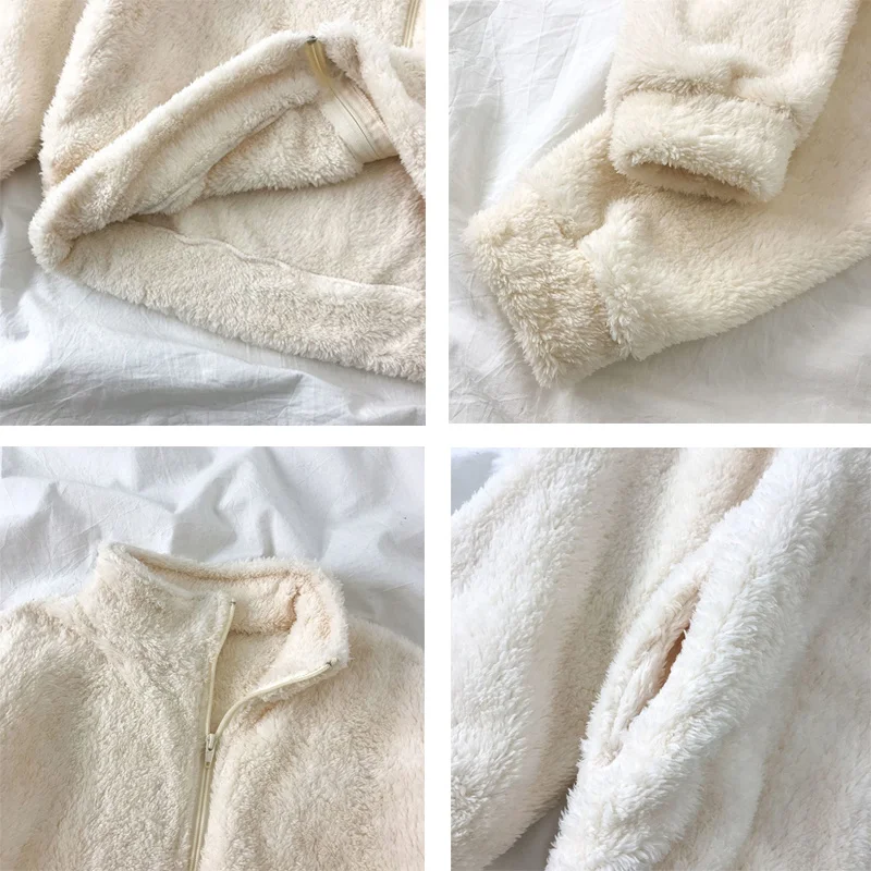 

Basic Jackets Women Cashmere Flannel Solid Coats Womens Plus Velvet Warm Sweet Jacket Ladies Chic Comfortable Soft All Match New