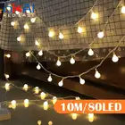 Светодиодная гирлянсветильник с шариками, уличный шнурок с лампочками для праздников, свадьбы, Рождества, 10 м