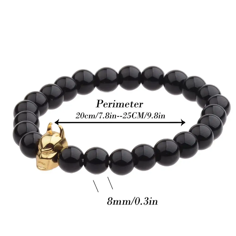2019 Charm Men Natural Stone Beads Bracelet Gold Batman Alloy Beaded Stretch Bracelets Bangles Women Bileklik Pulseras | Украшения и