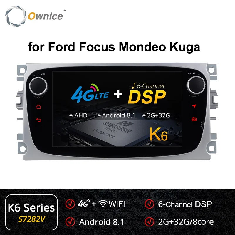 S7282 K6 Ownice K1 K2 K3 4G LTE Android 9,0 Octa 8 ядерный автомобильный dvd-плеер gps для FORD Mondeo S-MAX подключения фокуса 2 2008 2009 2010 2011 32G - Цвет: S7282 K6