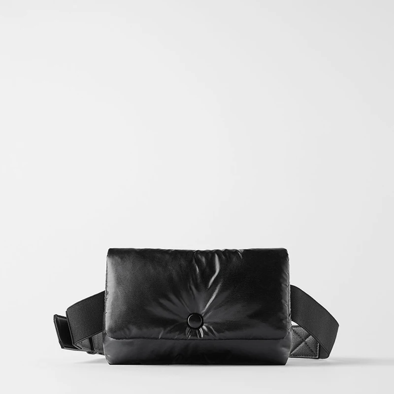 Стеганая поясная сумка черная хлопковая регулируемый нагрудный ремень зимняя