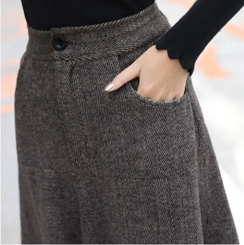 Осенне-зимняя шерстяная юбка 2020 элегантная винтажная полосатая длинная Офисная