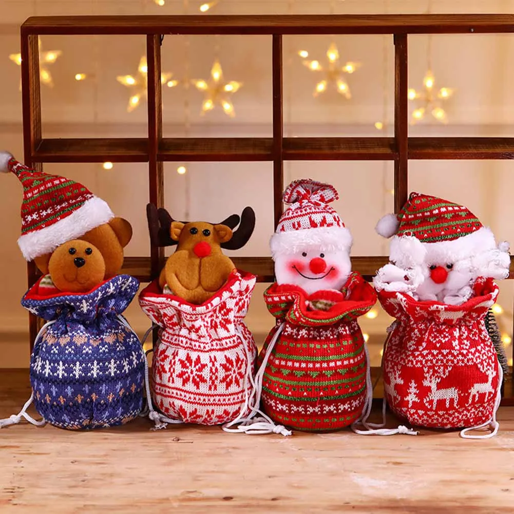 

4pcs Christmas Doll Present Bags Drawstring Wrapping Packaging Bag Xmas Decor Linen/Flannel 24x16cm Christmas Gift Bags