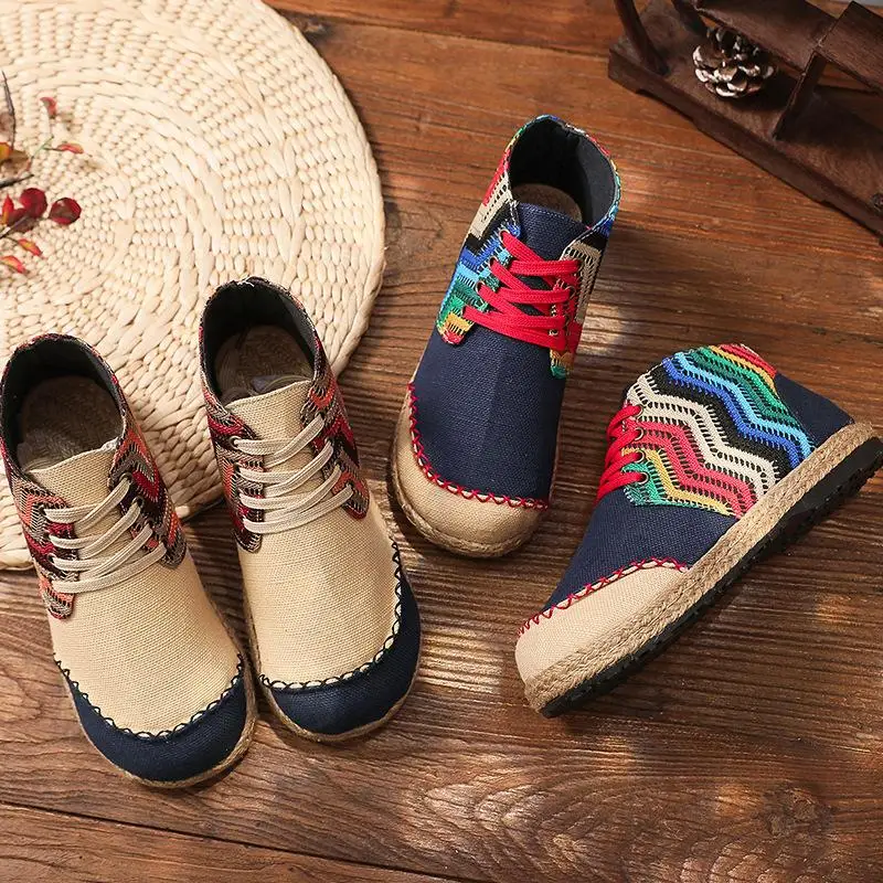 Женские парусиновые туфли на шнуровке с круглым носком | Обувь