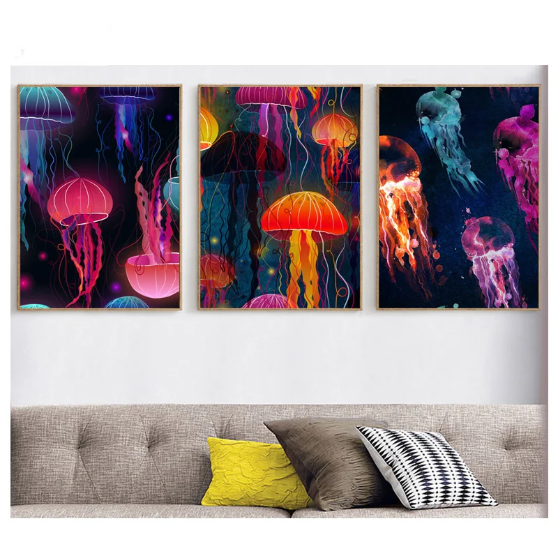 

5d diamond painting 3pcs full square round picture of rhinestones diamond embroidery Colored jellyfish diamond mosaic,N446