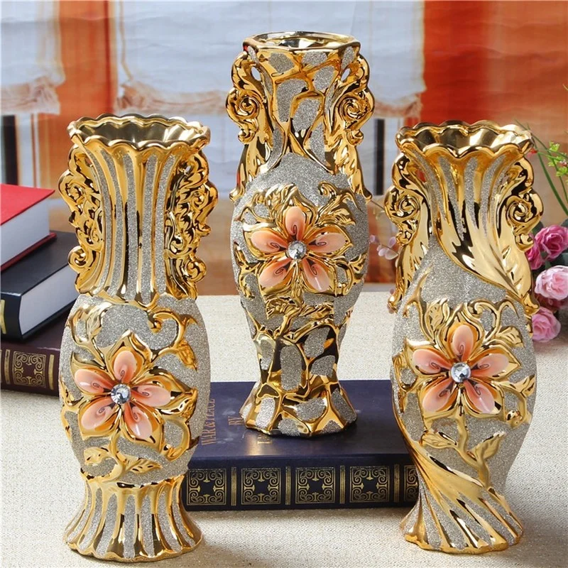 

European Style Vase Decoration Ceramic Crafts Golden Wedding Gift Living Room Decoration Opening Decoration Soft Furnishing Home