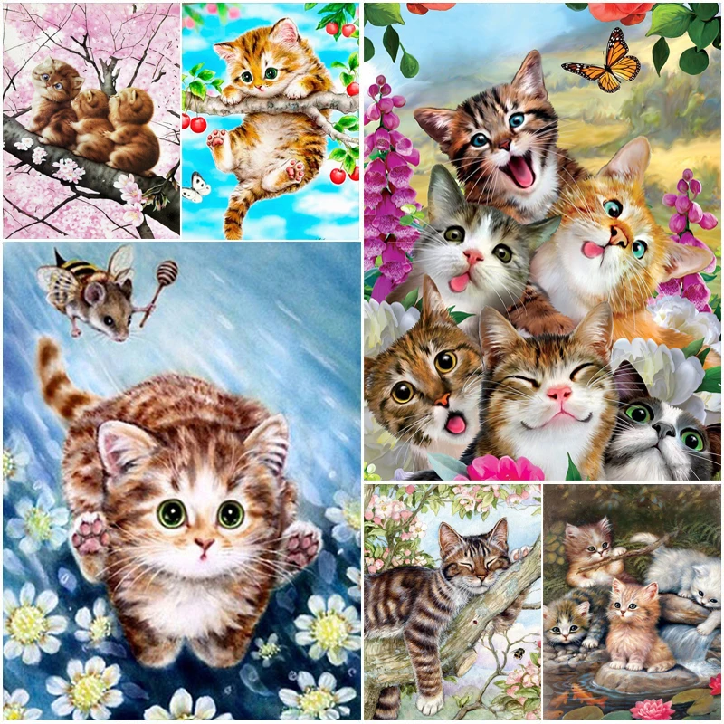 

5D DIY Diamond Paintings Cat Cross Stitch Animal Full Drill Embroidery Kits Rhinestone Mosaic Home Wall Art Pictures Decoration