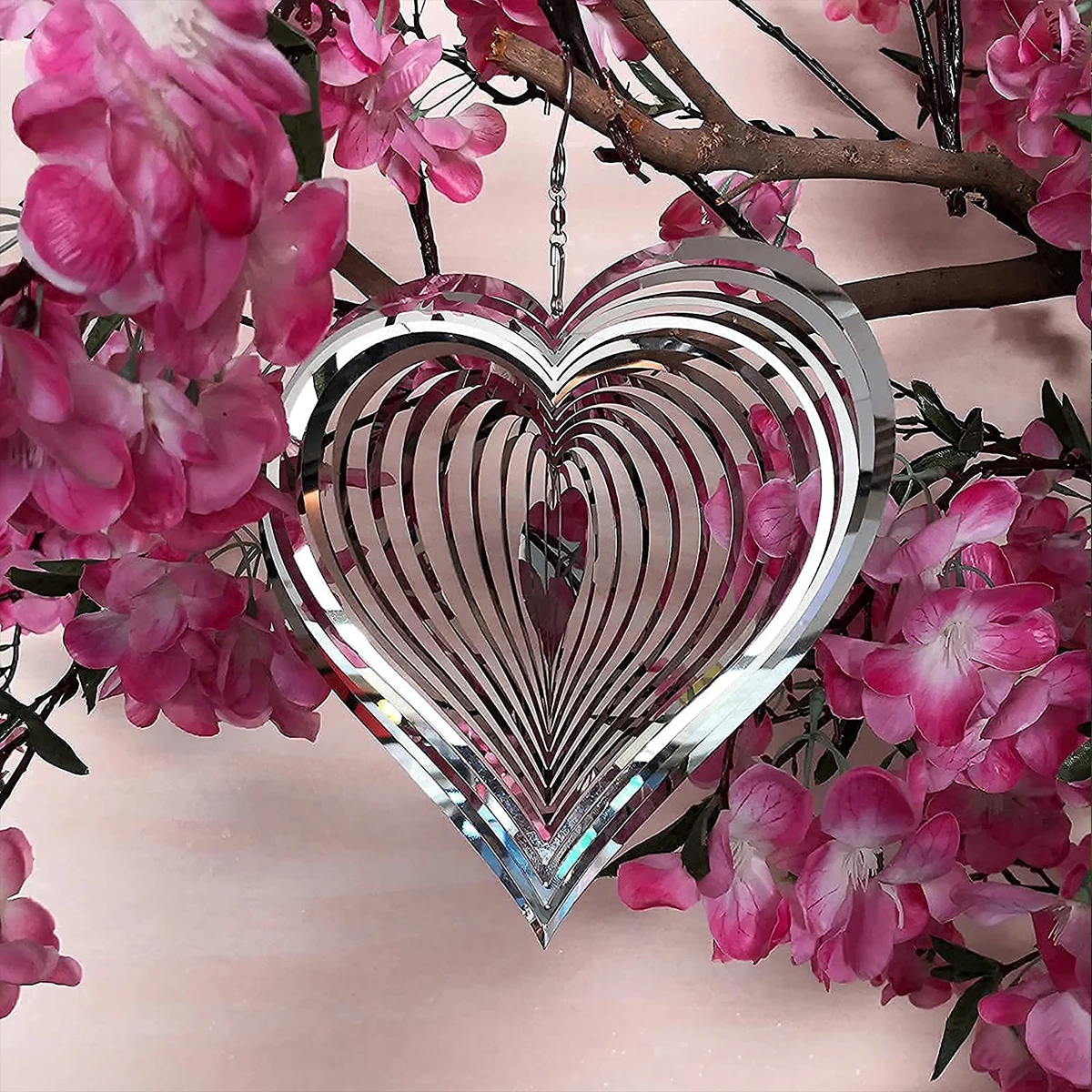 

Wind Chime Stainless Steel Beating Heart Pattern Crafts Ornaments Indoor Outdoor Love Metal Garden Rotatable Hanging Decoration