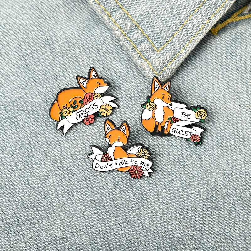 

Cool Fox & Flower Enamel Pins Cute Animals Brooches Lapel Badges Fashion Cartoon Pins Gifts for Friends Wholesale Jewelry