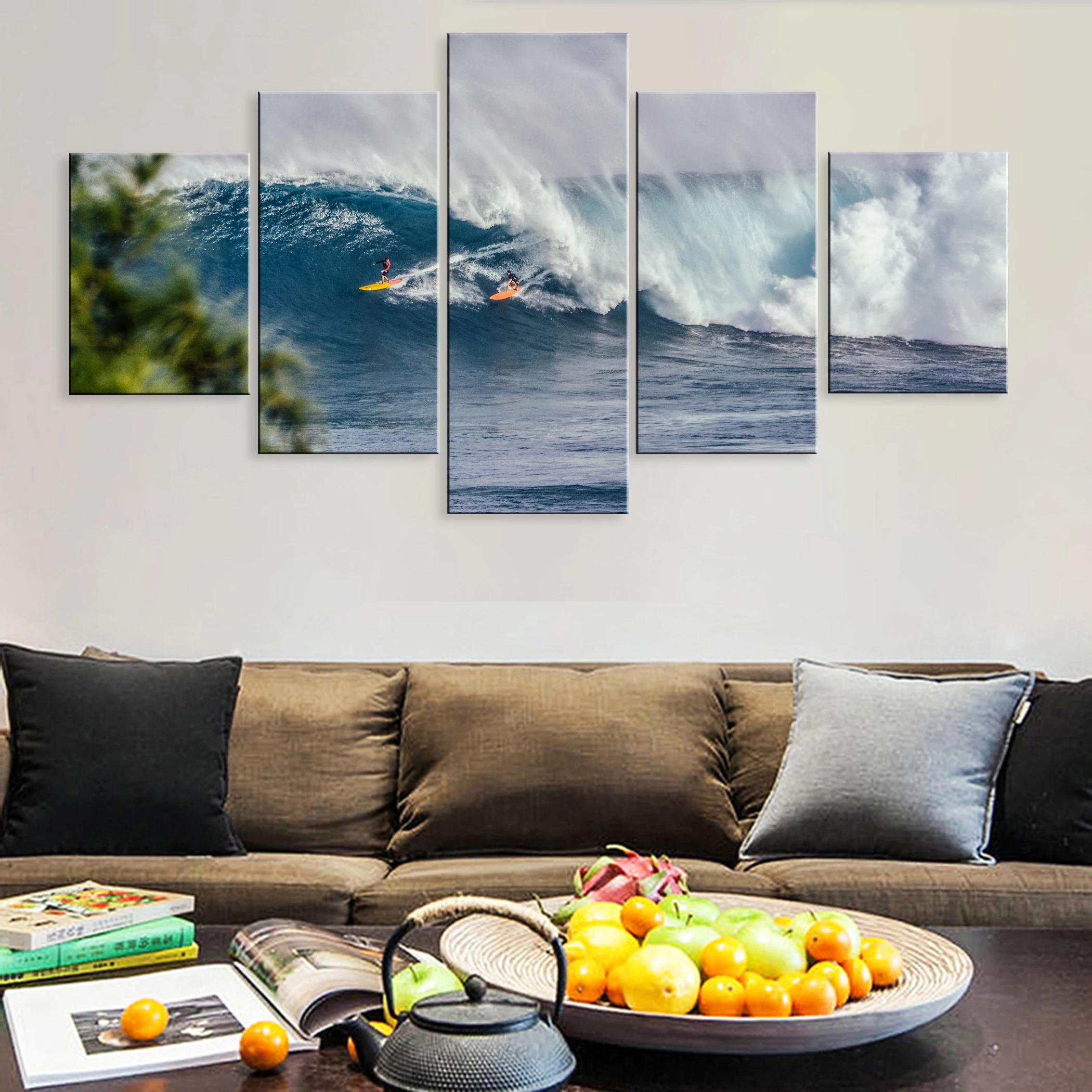 

Hd Printed Modern 5 Pieces Artwork Surfing Sport Sea Wave Landscape Modular Poster Canvas For Living Room Home Decor Framework