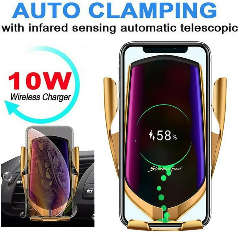 drop shipping automatic clamping car wireless charger stand air outlet multifunction phone holder auto wireless charging bracket free global shipping