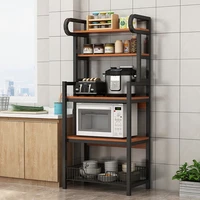 Floor Stand Layer kitchen Microwave Oven Cabinet Shelf with Vegetable Basket Seasoning Pot Dishes Storage Rack