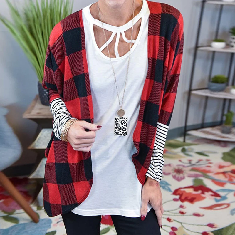 

Elegant Open Stitch Chic Full Sleeve Women Coats Classic Plaid Striped Slim Outerwear Ladies Simple Patchwork Vintage Streetwear