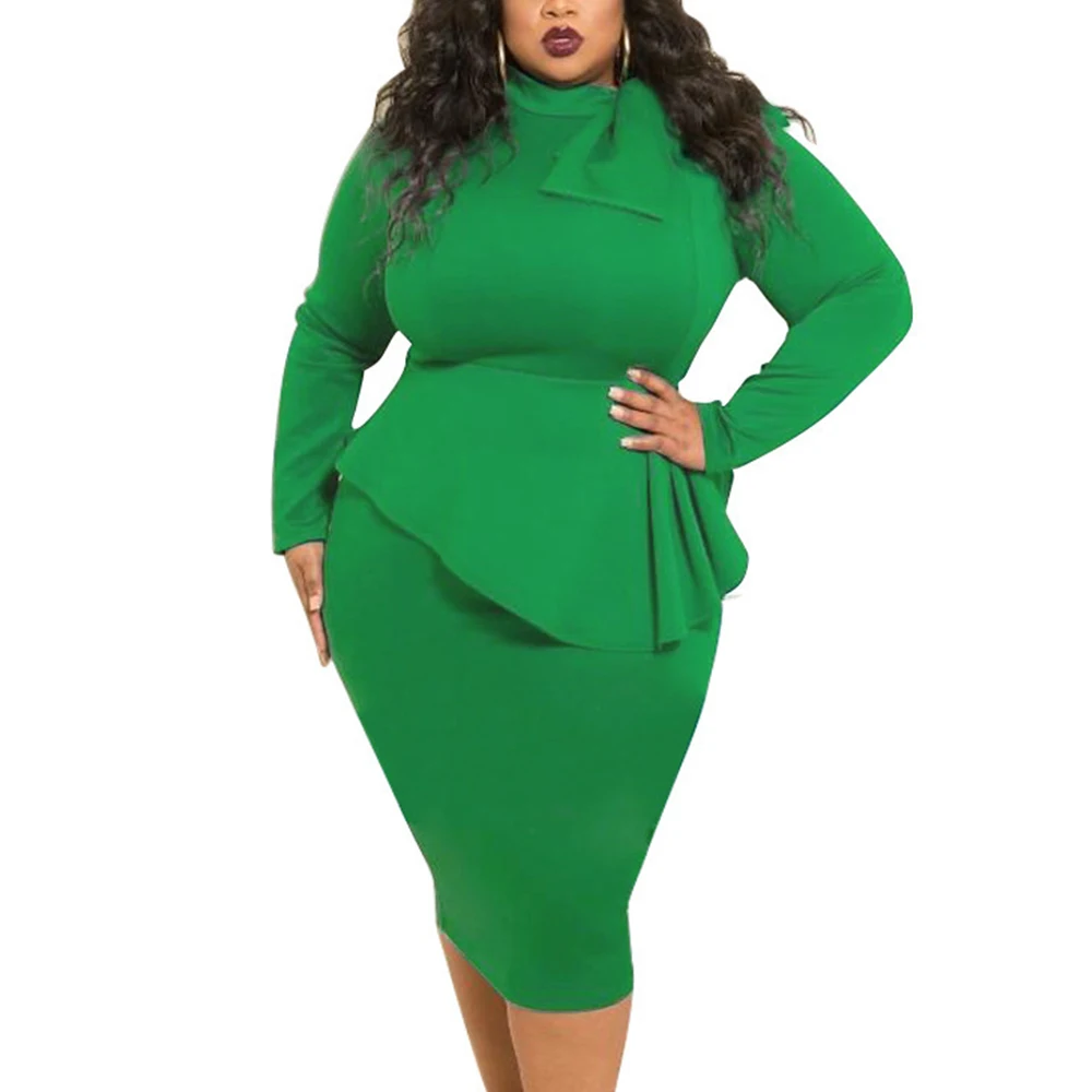 Женское платье большого размера Осень-зима 2017 высокая горловина длинный рукав